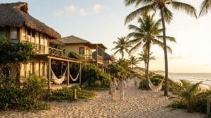 Onde ficar em Jericoacoara — análise visual detalhada das ruas de areia e pousadas locais.