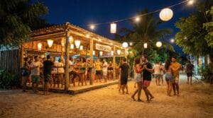 Vida noturna em Jericoacoara com forró ao vivo e bares na areia